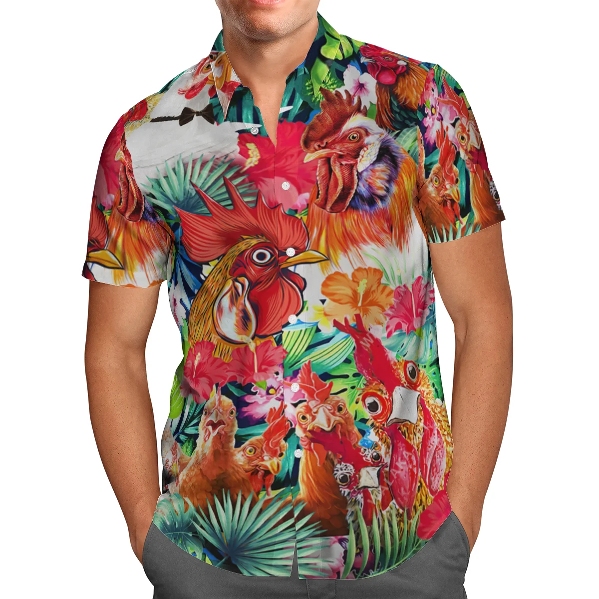 

Rooster 3D Printing Beach Hawaiian 2021 Summer Shirt Short Sleeve Shirt Streetwear Oversized 5XL Camisa Social Chemise Homme-9