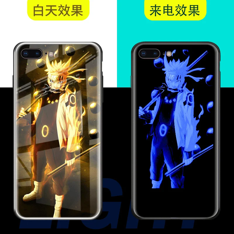 Style 1 Японский аниме закаленный стеклянный чехол для телефона iPhone 6S 7 8PLUS XS MAX есть светодиодный роскошный стеклянный чехол для вспышки блестящий чехол для телефона - Цвет: Style 1