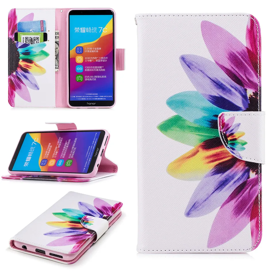 Кожаный чехол кошелек для Huawei Honor 10 7X 8 8A 8C Mate 20 Lite P30 Pro P07Z|Чехлы-портмоне| |
