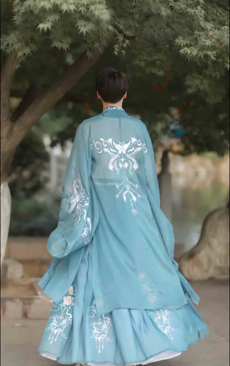 

Hanfu Women&Men Chinese Traditional Embroidery Hanfu White Blue Dance Dress Carnival&New Year Costume For Couples Plus Size