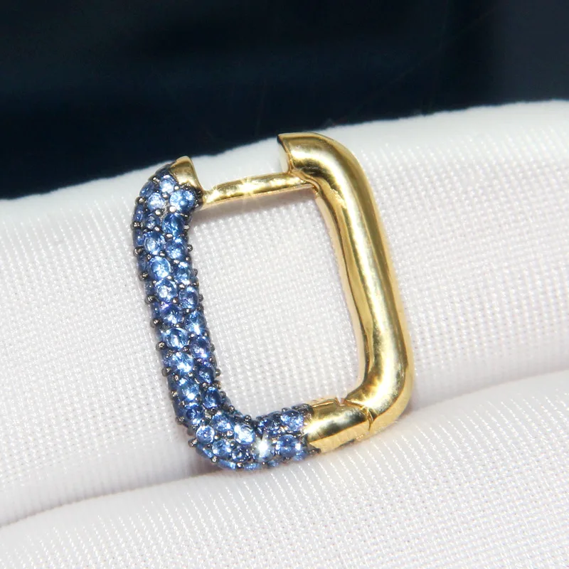 SLJELY S925 Стерлинговое Серебро желтое золото одиночный синий Цирконий квадратный