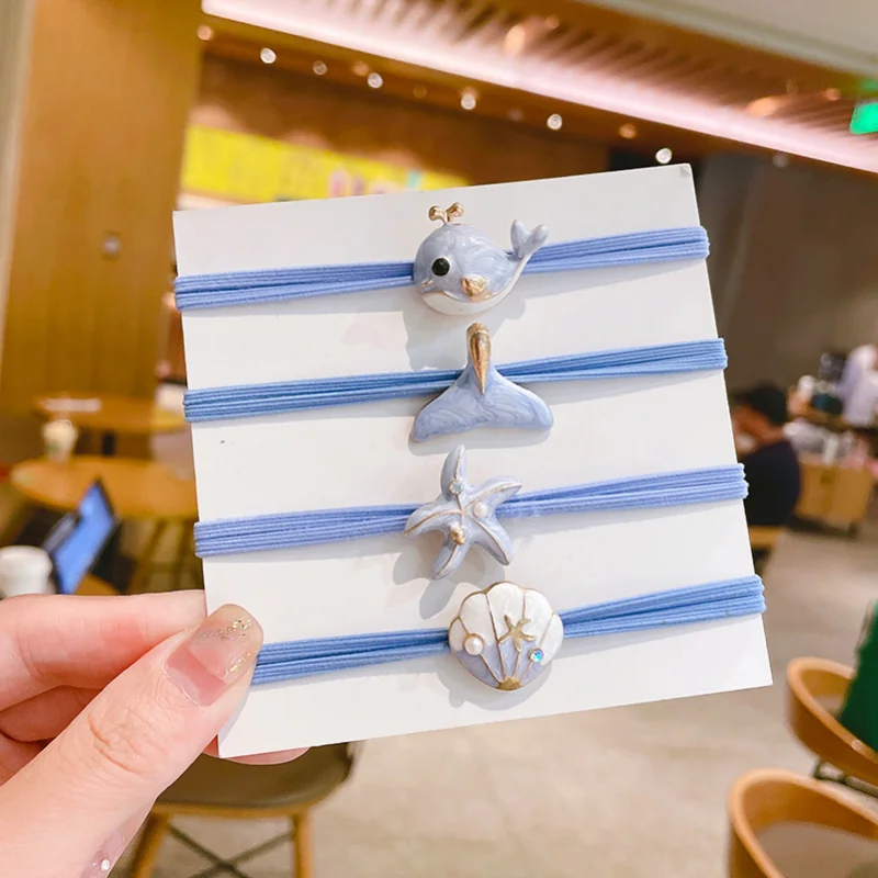 

Korean Cute Hair Ties Fashion Cartoon Elastic Hair Bands with Whale Shell Starfish Hair Rings for Women Girls Ponytail Holder