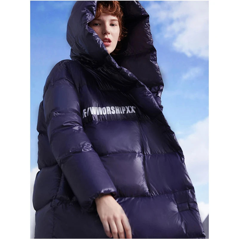 Женский однобортный пуховик MissFoFo длинная уличная куртка с капюшоном верхняя