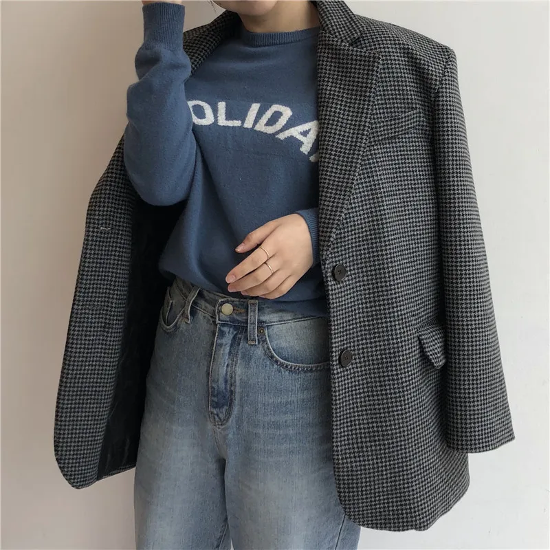 Новый Винтажный клетчатый женский Блейзер маленький костюм повседневная куртка
