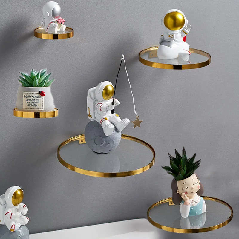 

Glass Wall Decoration Shelves Flowers Pot Stand Holder Wall-mounted Bathroom Living Room Statue Decorative Shelf Storage Rack