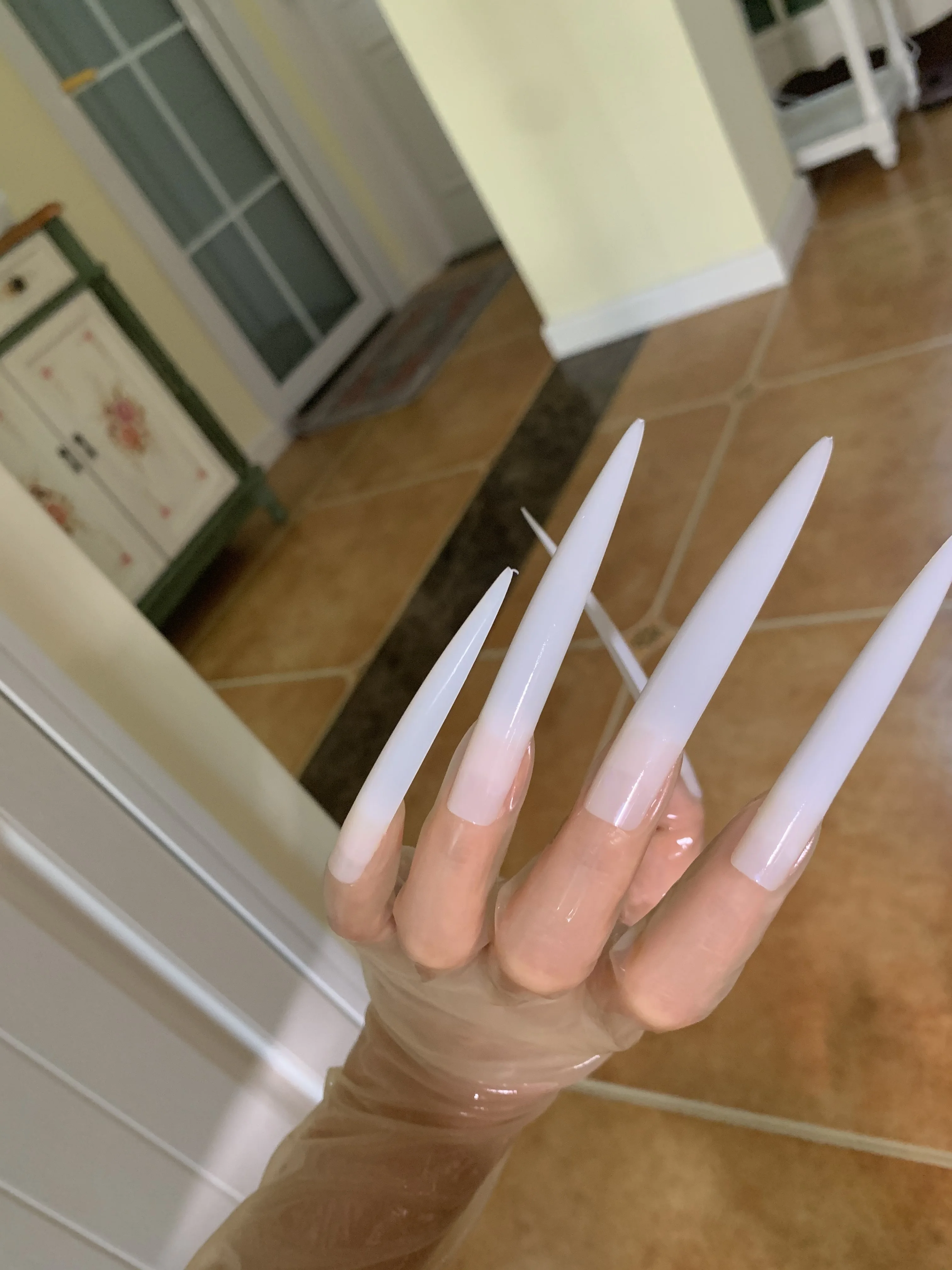 Crossdress Drag Queen Oil Shiny Transparent Super Thin Latex Cosplay Super Long Sharp Nails Fetish Sheer Cosplay Kigurumi Gloves