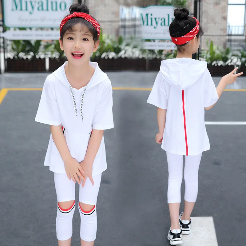 Детский костюм 2020 летний модный детский спортивный с капюшоном из двух предметов