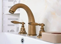 vintage retro antique brass deck mounted dual handles widespread bathroom 3 holes basin faucet mixer water taps man076