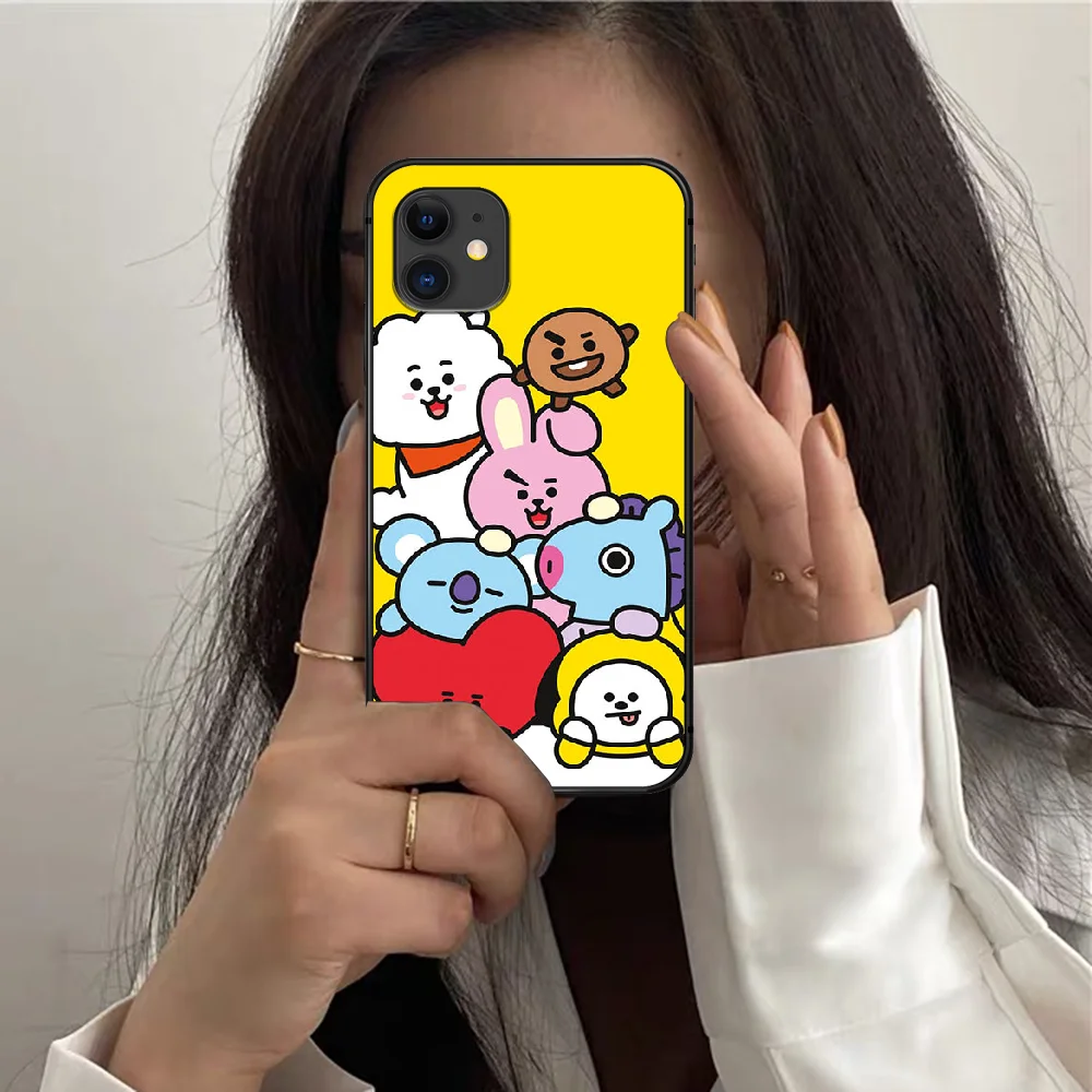 

Cartoon Cute BT21 Phone Case For Iphone 12 Mini 11 PRO X XR XS MAX 6 6s 7 8 Plus 4 5 5s SE 2020 black Waterproof Luxury Funda