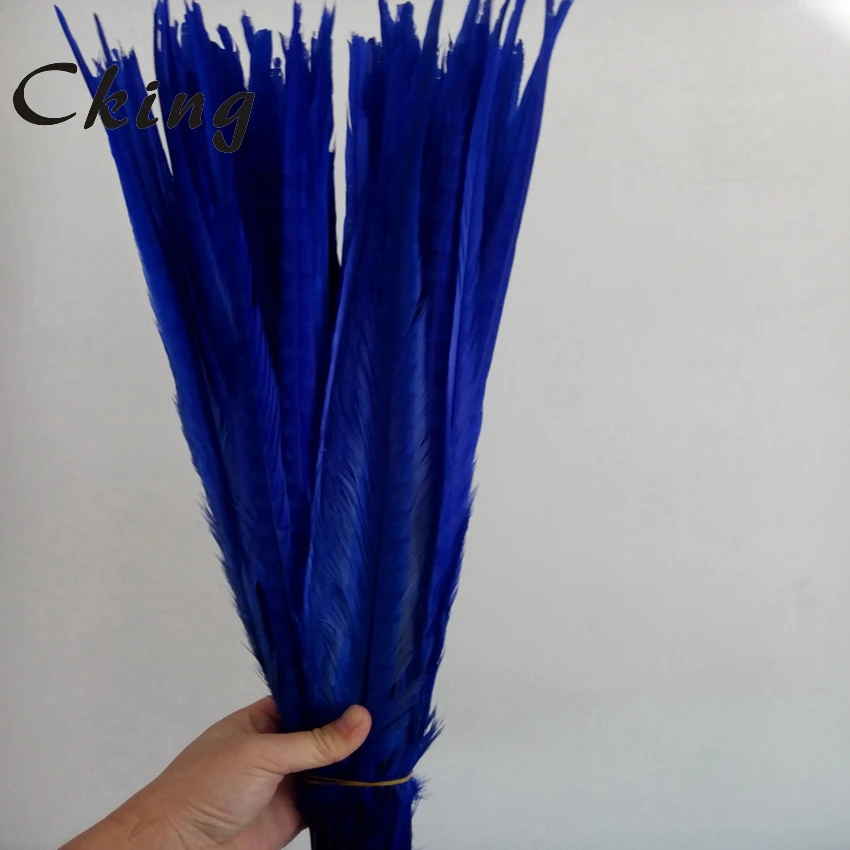 

CKing 100PCS High Quality Dyed Royal Blue Ringneck Pheasant Feather 55-60cm 22-24 Inch Natural Lady Amhest Pheasant Tails Plumes