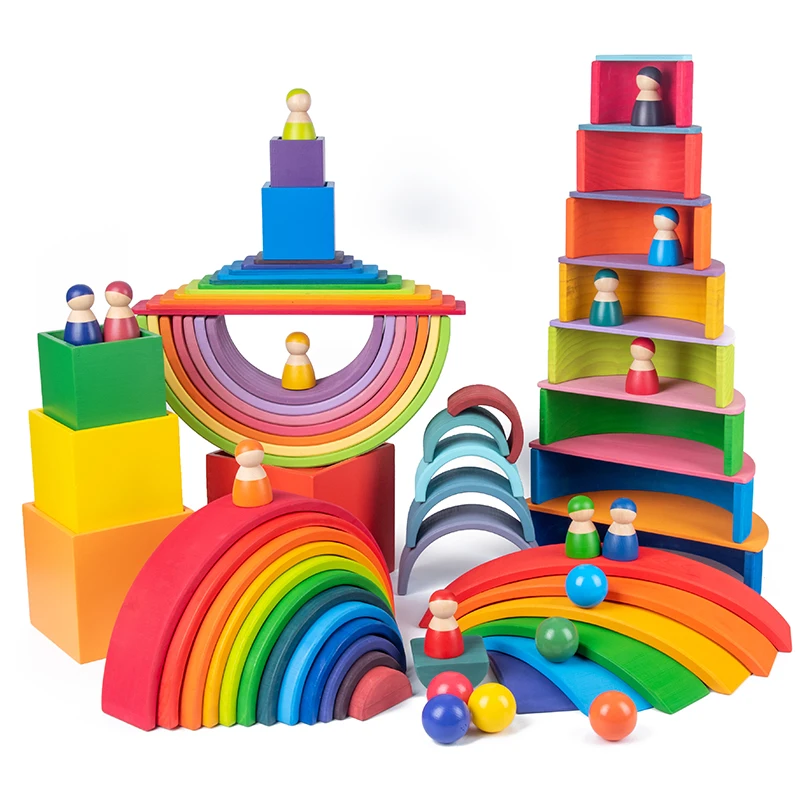 

Baby Large Rainbow Semicircle Building Blocks Stacker Wooden Toys For Kids Creative Building Blocks Montessori Educational Toy