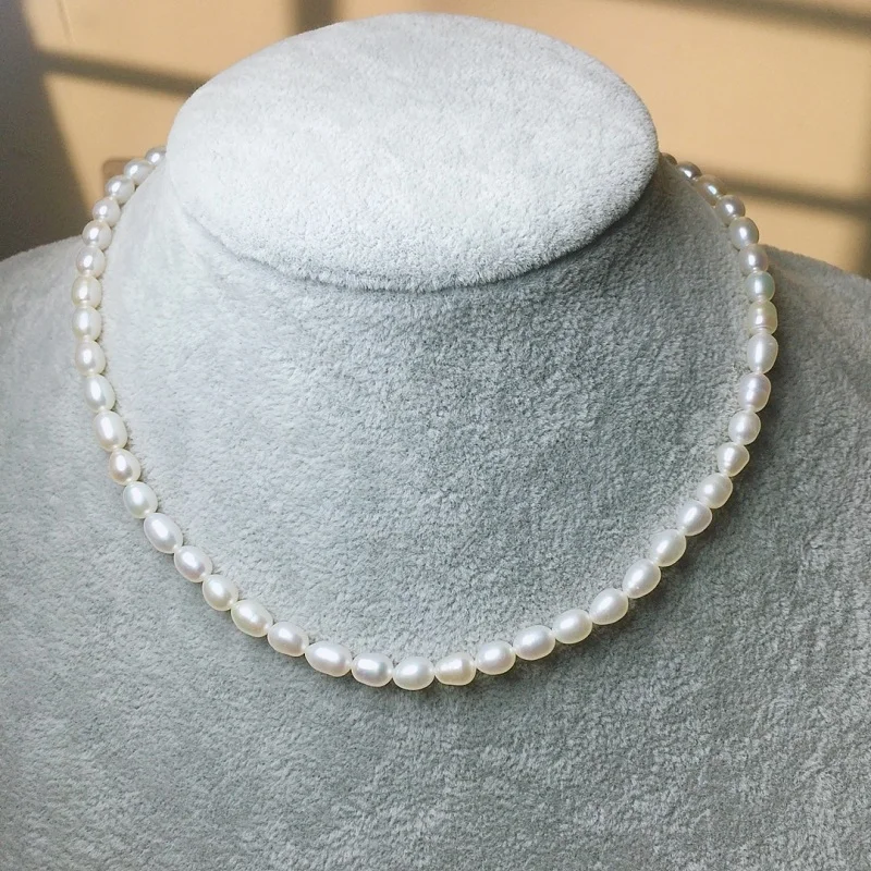 

Classic Pearl Choker Necklace 5-6mm Natural Freshwater Pearl Jewelry 925 Sterling Silver Necklaces For Women Fashion Gift