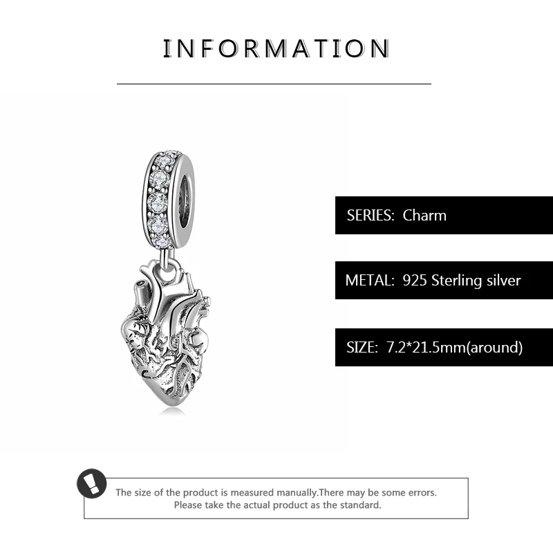 

925 Sterling Silver Heart organ DIY Fine Beads Accessories fits Original Mikiwuu Charm Pendant Bracelets Jewelry Making