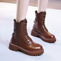 fashion brown platform boots women zipper leather martin boots womans shoe warm plush womens winter boots botas altas mujer