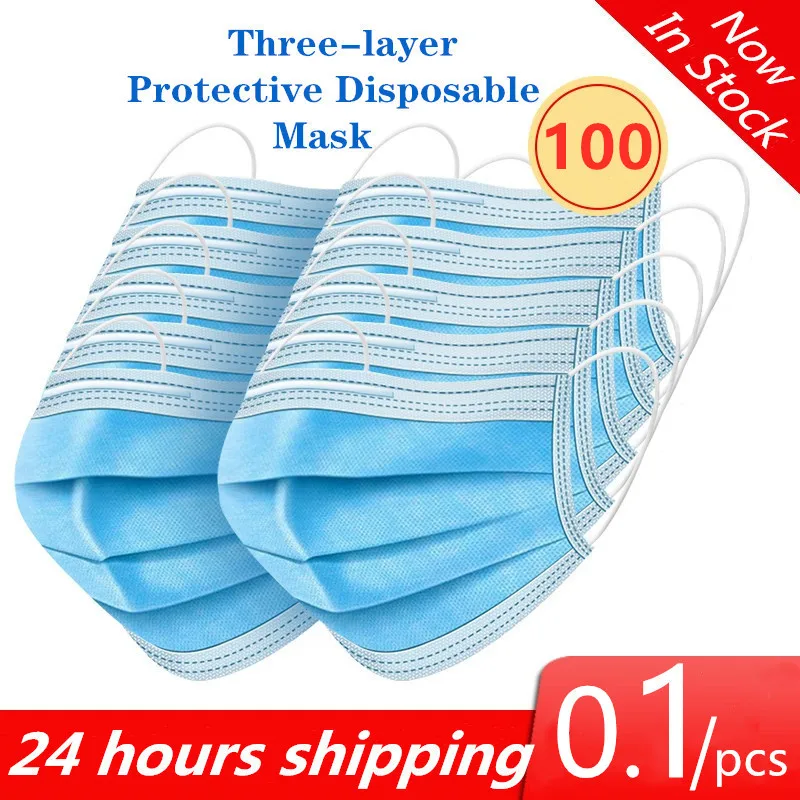 

3 Layer Disposable Face Masks safe Breathable Dustproof Masks For Adult 3 ply nonwoven mouth Face Masks 10/50/100pcs