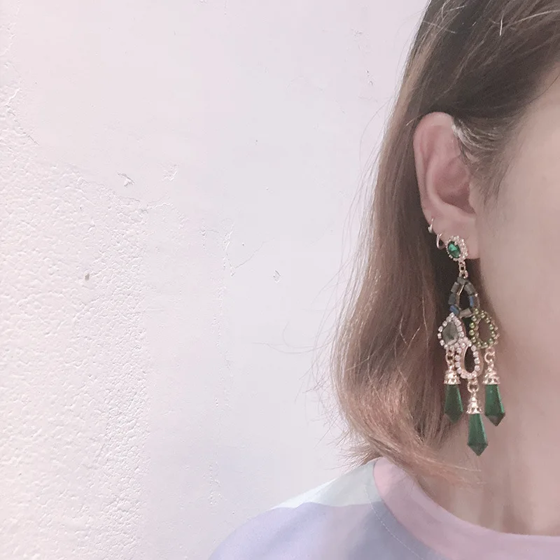 Fashion Korean Exaggerated Personality Crystal Pendant Earrings Elegant for Women Rhinestone Earrings Jewelry