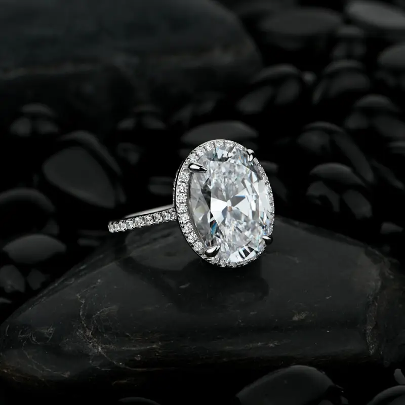 

Jazaz 100% 925 Sterling Silver Sparkling Oval High Carbon Diamond Wedding Rings For Women Engagement Party Fine Jewelry B0763