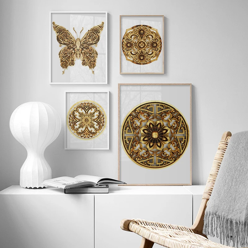 

Golden Butterfly Luxury Posters Nordic Canvas Painting Modern House Decoration Wall Art Print Picture For Living Room Bedroom