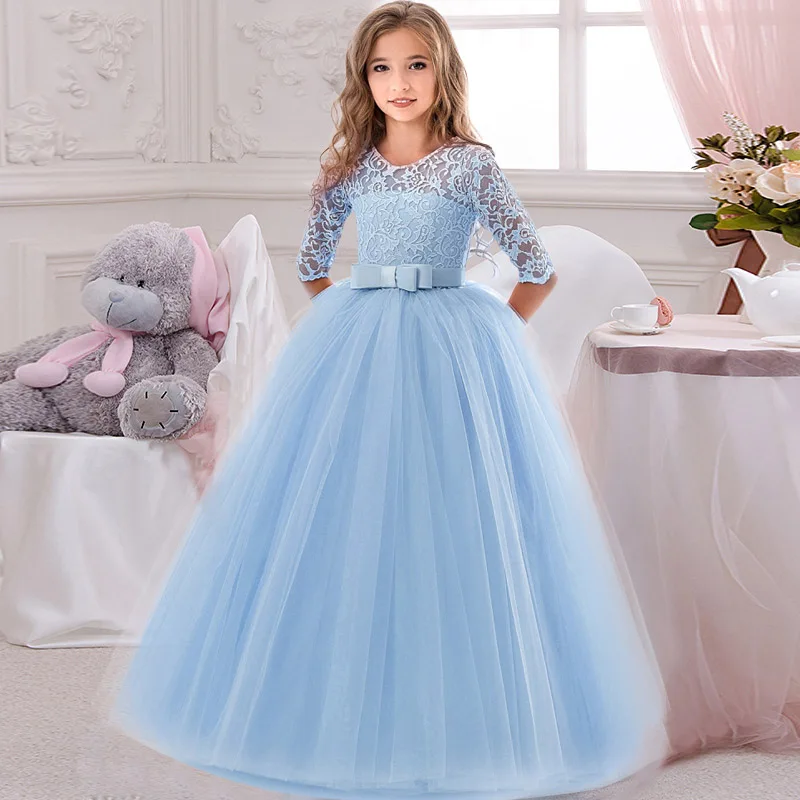 

Summer White Red Long Bridesmaid Dress Baby Bow Gown Kids Clothes For Girls Children Princess Party Wedding Dress 10 12 Years