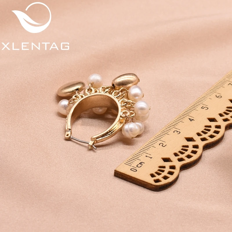 Женские серьги капли XlentAg ручной работы с натуральным жемчугом и кисточками