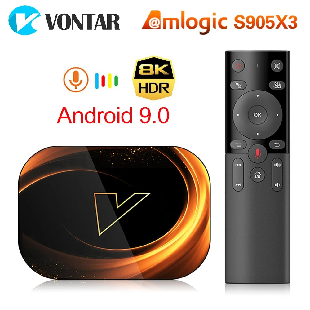 Caixa de tv Vontar Android 9.0 Amlogic S905x3 1000m Wifi Duplo 4k 60fps Google Player Youtube Media x3 8k 4gb 128gb