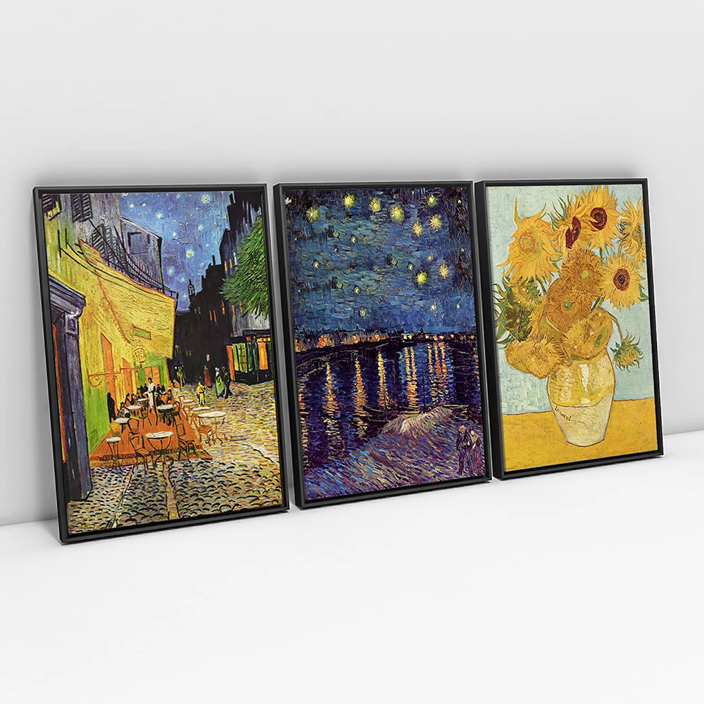 

Famous Cafe Terrace At Night Painting on Canvas still life vase with sunflowers Posters and Prints Wall Pictures for Living Room