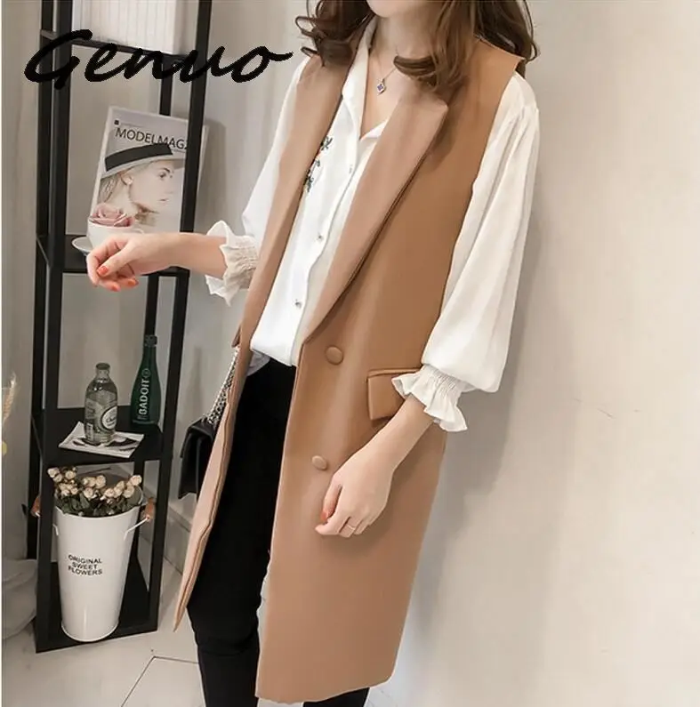 Женский Длинный жилет Genuo черный элегантный кардиган без рукавов жакет-жилет для