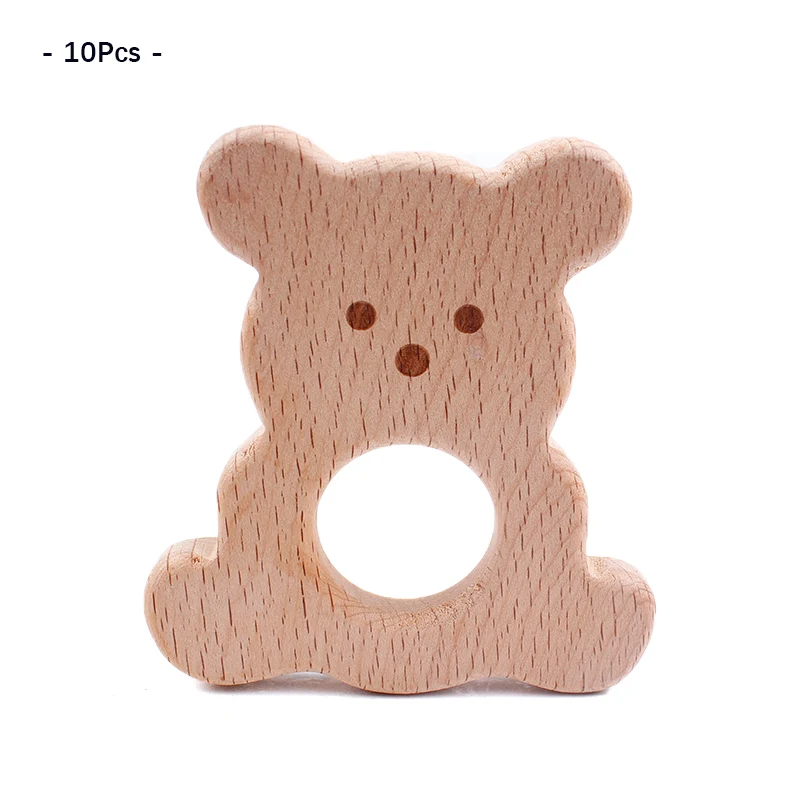 

10Pcs/Lot Baby Teether Animal Beech Wood Animal Shape DIY Accessories Teething Toys Baby Products Wooden Teethers Wholesale