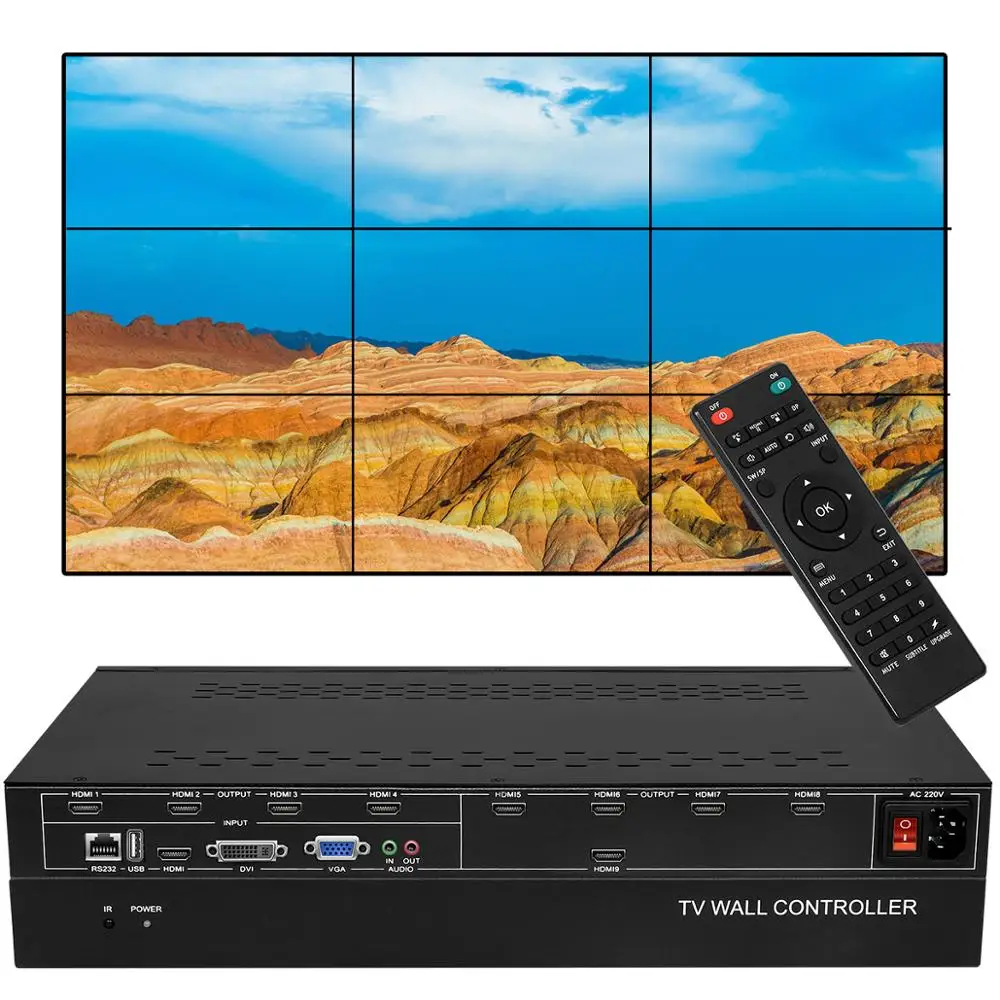 9 Channels 4 канала видео настенный контроллер HDMI видео процессор 2x2 с HDMI VGA DVI USB вход - Цвет: 9 Channels