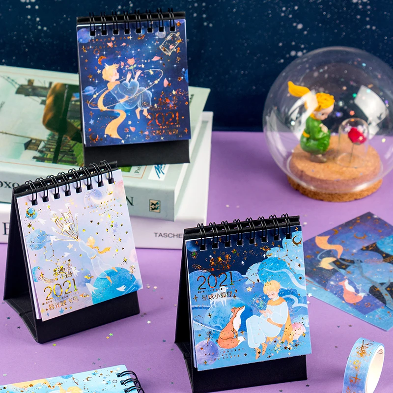 

2021 Mini Little Prince Fox Series Double Calendar Daily Planner Desktop Planner Annual Planner Desktop Organizer
