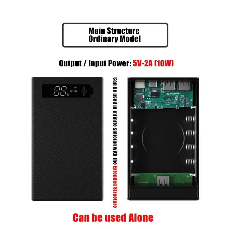 Чехол для аккумулятора 18650 с ЖК-дисплеем и беспроводной зарядкой портативный