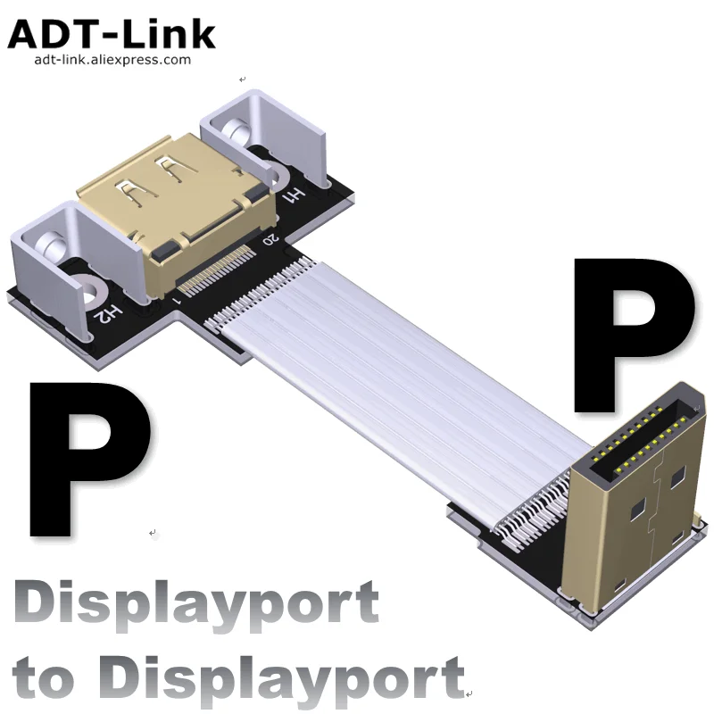 Gold DisplayPort 1.4 DP Male Left & Right &Up & Down 90 Degree Angle To Female Socket Panel Mount Extension Cable 5-3m Customize