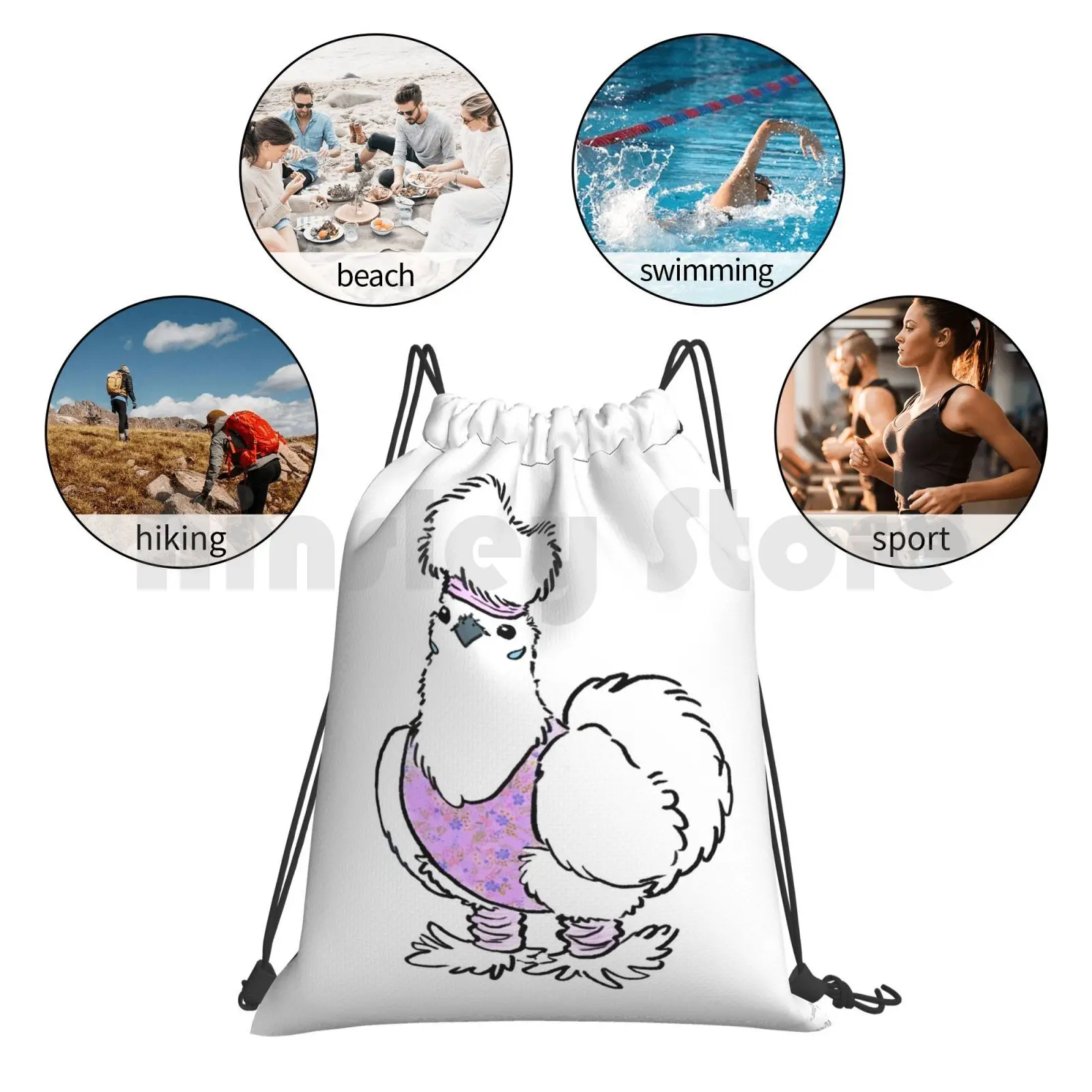

Karen The Silkie Chicken Backpack Drawstring Bags Gym Bag Waterproof Chicken Chickens Hen Hens Humor Funny Animals Farm