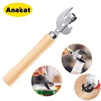 anaeat 1pc multifunction easy manual side cut metal beer bottle opener stainless steel wood handle can opener kitchen tools