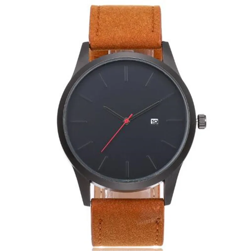 Мужские модные спортивные часы кожаный чехол из нержавеющей стали кварцевые