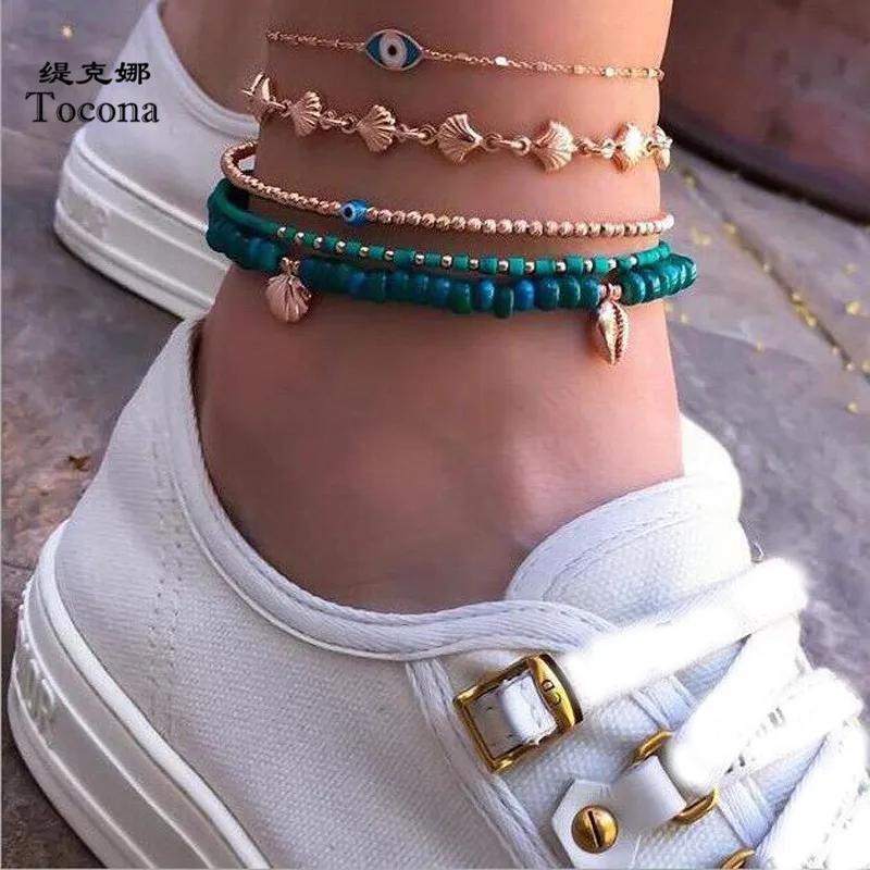 Ножные браслеты Tocona 8841 для женщин многослойный анклет ручной работы с бусинами в