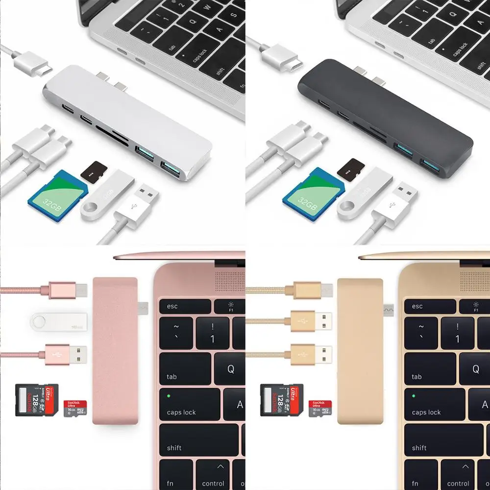 USB C хаб на 4K HDMI совместимый с Thunderbolt 3 двойной 1 концентратор данных Type TF SD PD адаптер
