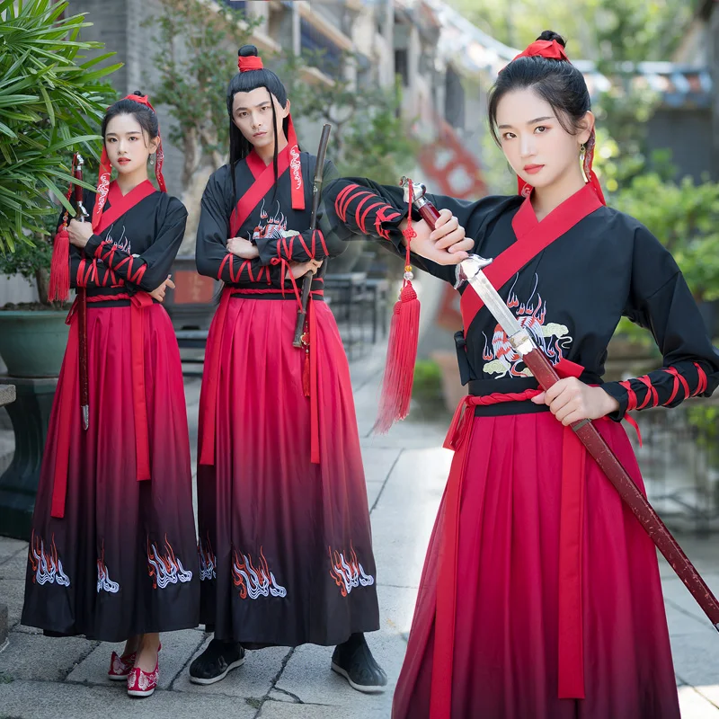 Новинка для взрослых пар черный и красный Hanfu китайский стиль традиционный