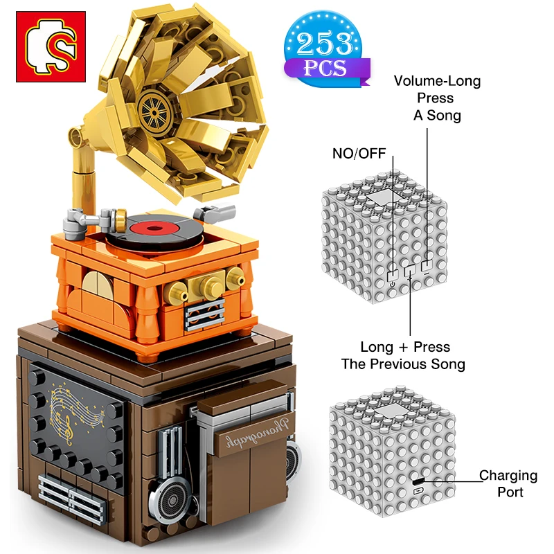 

SEMBO высокотехнологичных ретро-граммофон модель Электрический Динамик пианино строительные блоки для детей детские развивающие игрушки ки...