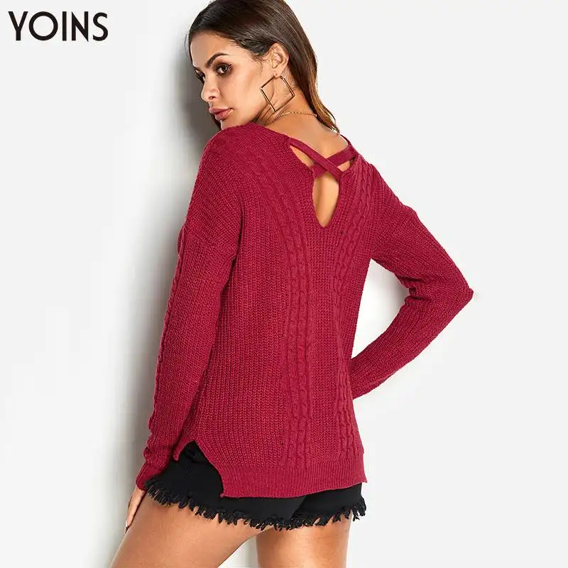 YOINS 2019 весна осень зима женские свитера джемпер перекрестный v-образный вырез