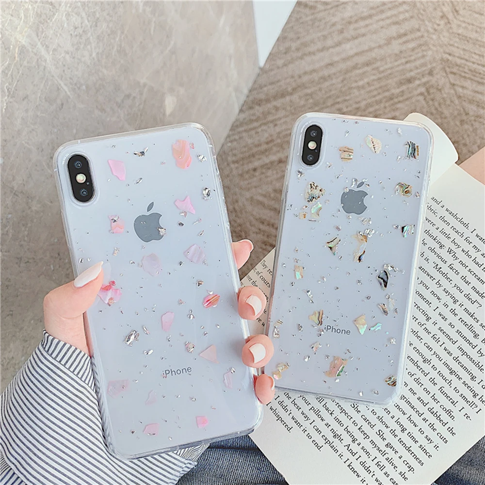 Модный чехол для телефона с блестками из золотой фольги iPhone 11Pro XS MAX XR X прозрачный