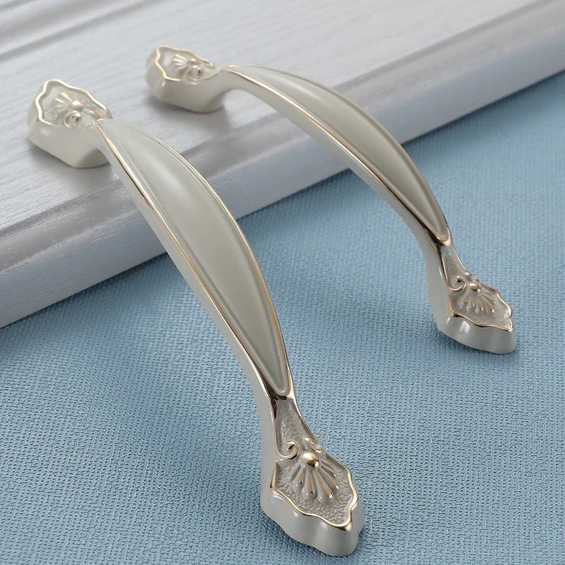 FCFC Европейская ручка цвета слоновой кости белая для ящика шкафа золотая дверного