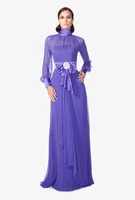 muslim dubai new arrival purple high collar long sleeve long chiffon floor length gelin anne elbise mother of the bride dresses