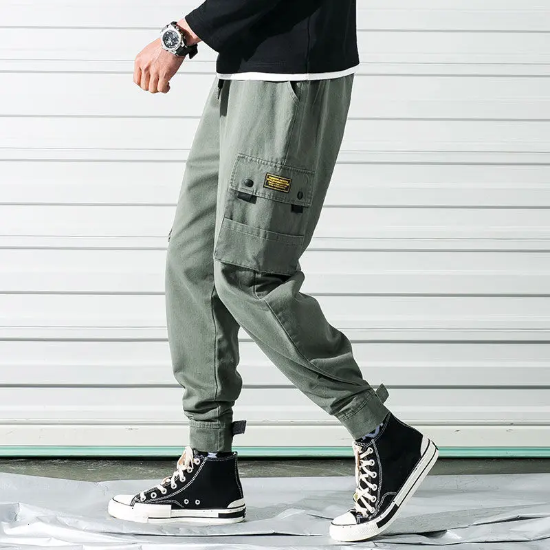 

Overalls Men's Casual Pants Loose Straight Leg Buckle Feet Sports Hip-hop Harem Pants Pocket Elastic Waist Streetwear Trousers