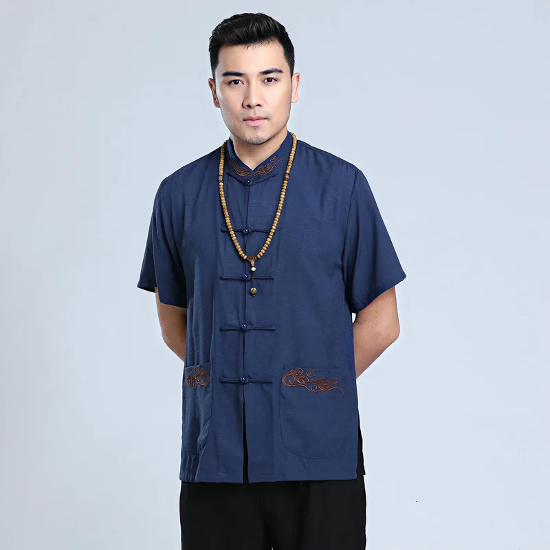 Традиционная одежда Hanfu Мужская Блузка Стиль Топ Китайская у Шу Тай Чи Шаолинь