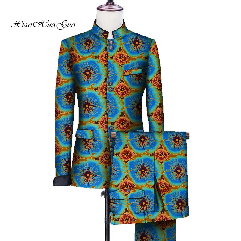 2 Pieces Set African Clothes for Men Wedding Party Fancy Blazer Suit Bazin Rich Jacket Tops and Pant Set African Clothing WYN705