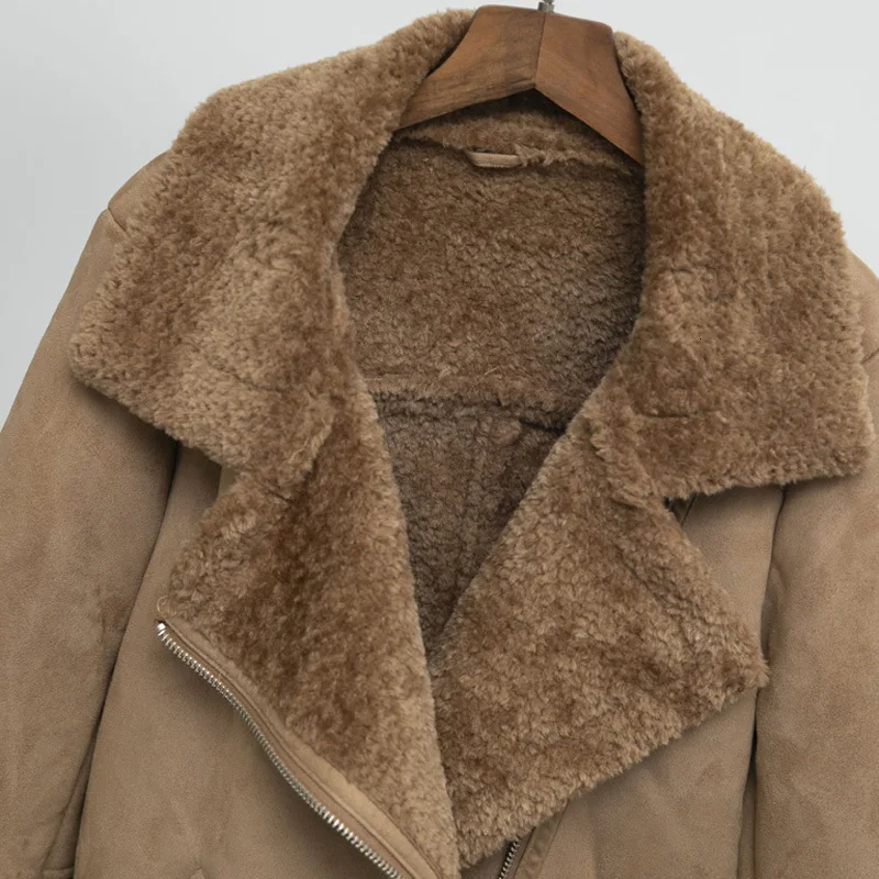 2019 свободная зимняя утолщенная бархатная кожаная куртка с отворотом теплая