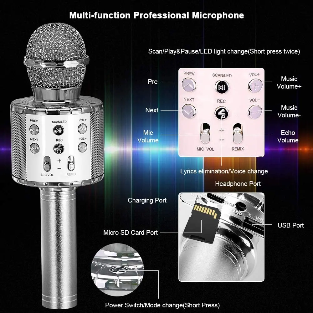 Фото Модный беспроводной микрофон Bluetooth мобильный проигрыватель динамик запись
