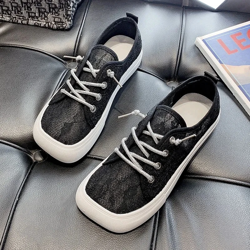 

Breathable mesh lace white shoes Outdoor all-match low-cut women vulcanized shoes fashion lace-up flat-bottomed ladies sneakers