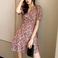 women dress v neck floral printed polyester a line mini streetwear for party